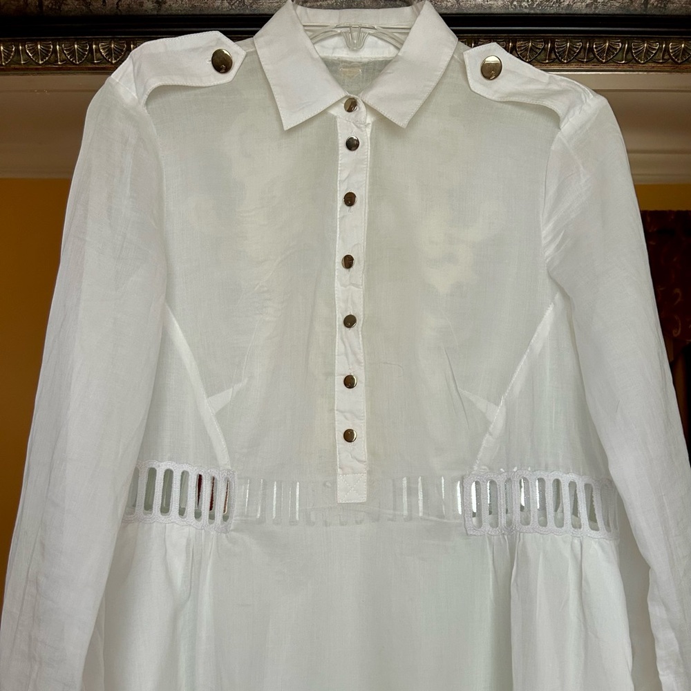 White Tiered Maxi Dress with Cuffed Long Sleeves 
Size 42/6
Cotton 100%